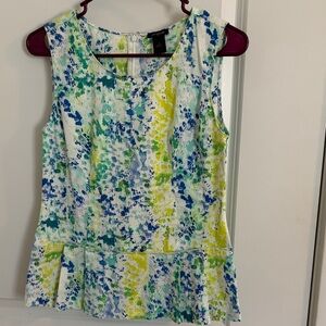 Ann Taylor Sleeveless Peplum Top Blue Green Floral Print Size 10